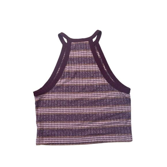 Forever 21 Womens Striped Ribbed Knit Halter Crop Top Size L Purple & White - Picture 2 of 3